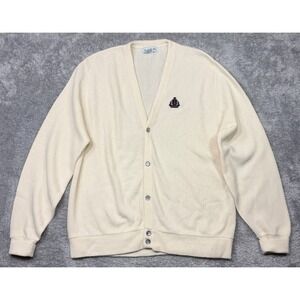 Vintage IZOD Cardigan Sweater Mens Large L Cream Knit Crest Logo USA Made 80s‎